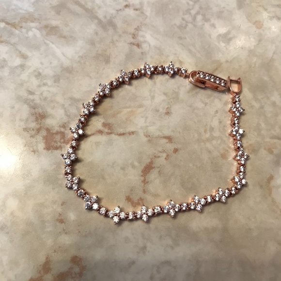 Rose Gold Tone Plated 925 Silver Bracelet with CZ Stones - Picture 4 of 6